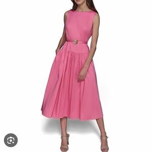 Karl Lagerfield Paris Sleeveless Pink Midi Dress with Decorative
